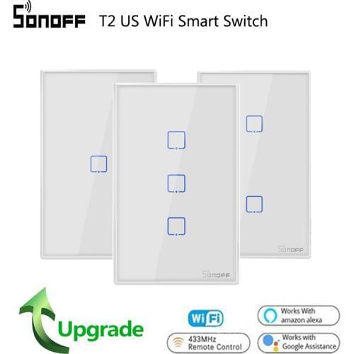 Sonoff T2 US Wifi Wall Light Touch Switch 1 2 3 gang TX Wireless 433Mhz RF Remote Controlled Switch Panel Work With Alexa Google
