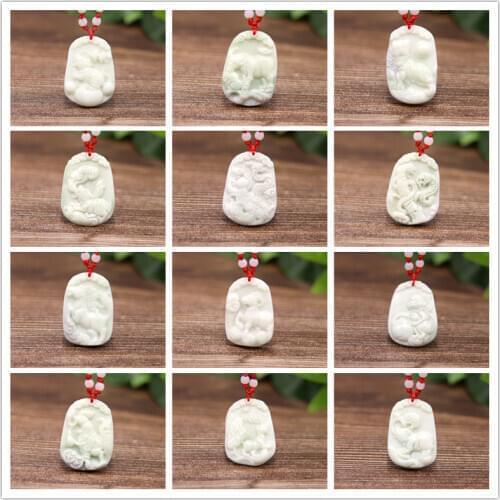 Natural White Jade Chinese Zodiac Pendant Necklace Fashion Charm Jewellery Accessories Hand-Carved Lucky Amulet Gifts for Women