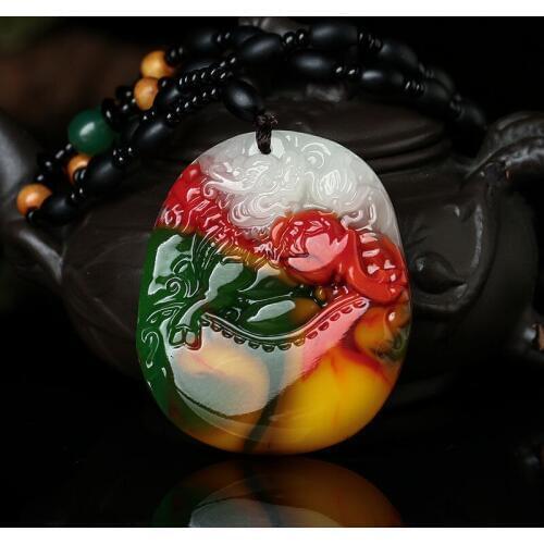 Natural Colour Jade Tiger Pendant Necklace Hand-Carved Chinese Charm Jadeite Jewelry Fashion Amulet Gifts for Women Men