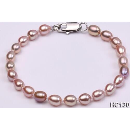 New 6-7mm Lavender Oval Freshwater akoya Breeding Pearl Bracelet 7.5"