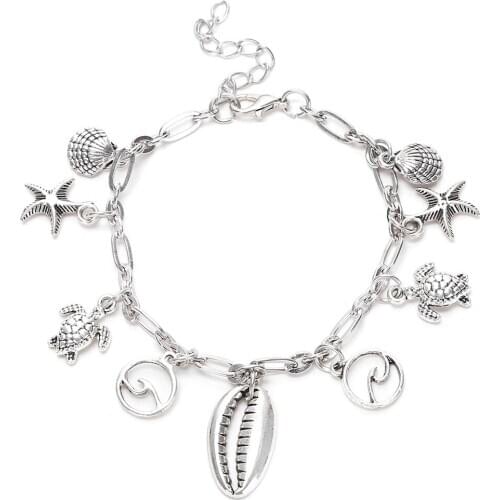 Anklet Wish Beach Oceans Series Starfish Waves Shell Turtle Pendant Anklet Ornaments Womens