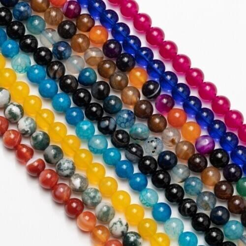 Wholesale Natural Stone Beads Agates Tourmaline 4 6 8 10 12mm Round Loose Stone Beads for DIY Necklace Bracelet Accessories