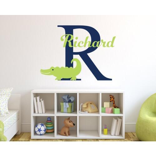 Personalized Name Alligator Wall Stickers For Boys Bedroom Removable DIY Wall Stickers For Kids Room Nursery Mural JW015