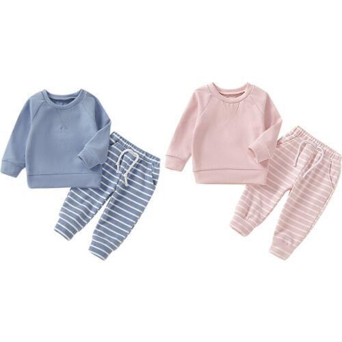 Infant Pajamas Baby Girls Boys Long Sleeve Blouse Striped Pattern Pants Pajamas Sleepwear Baby Clothes Set