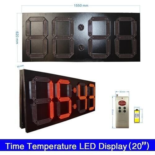 Custom made High Brightness 20'' inch Outdoor waterproof time temperature display | digital time screen electronic clock display