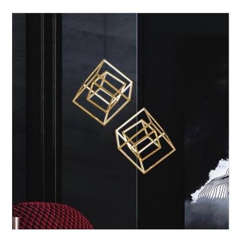 Postmodern square box LED personality geometry restaurant bar front desk custom art chandelier led