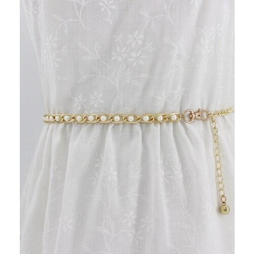 Strap Dress Belt Pearl Decorative Women Summer Fashion Elegant Ladies Metal Adjustable Thin Ladies Waist Chain Cloth Accessories