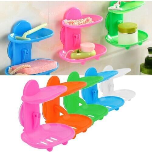 Double Sucker Soap Box Hot wander Double Layers Soap Box Bathroom Soap Dish Sucker Holder Container Drain and Trace