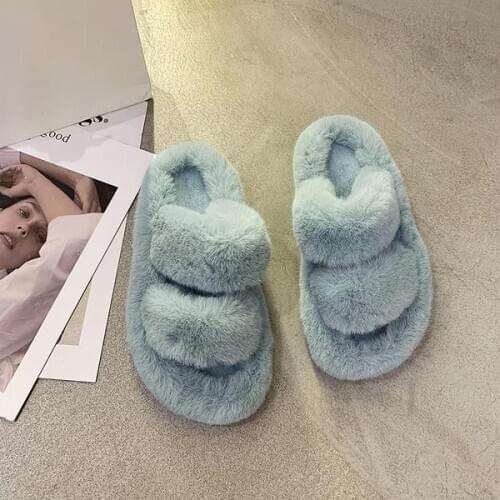 Woman Shoes Slides Loafers Flock Low Platform Shallow Slippers Casual Fur Flip Flops Flat Plush Basic Fashion lykj-yx