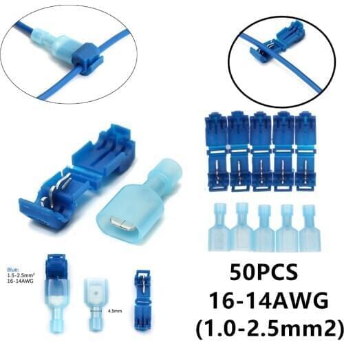 50Pcs Blue Quick Electrical Cable Connectors Snap Splice Lock Wire Terminals Insulated Crimp Terminal Connector for 2.5-4.0mm2