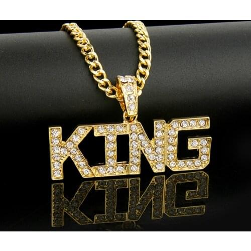 Hip Hop Bling Iced Out King Letters Necklace Pendants For Men Women Goth Jewelry With Long Link Cain Free Shipping