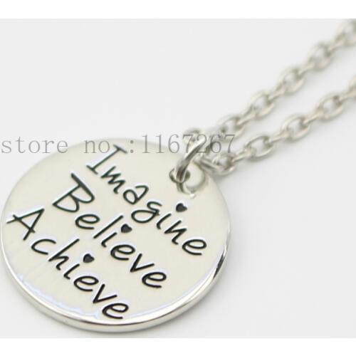 2014 new style Inspirational Jewelry" Imagine Believe Achieve "silver pendant necklace Wholesale Jewelry