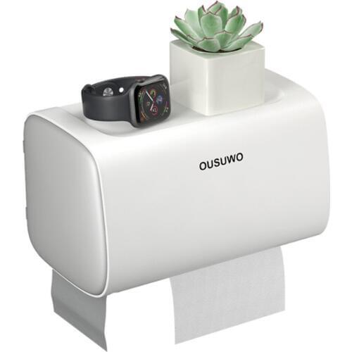Waterproof Wall Mount Toilet Paper Holder, Shelf Toilet Paper Tray Roll Paper Tube Storage Box Creative Tray