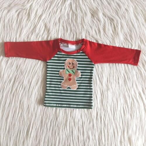 Baby Boy Winter Long Sleeve T-shirt Red Sleeve And Cute Pattern Top Kids Stitching Raglan Shirt For Christmas
