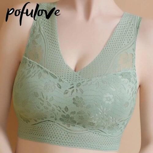 Women Seamless Sport Bra Sexy Lace Floral Bras Push Up Underwear Running Gym Fitness Vest Thin Padded Bralette Plus Size Fashion