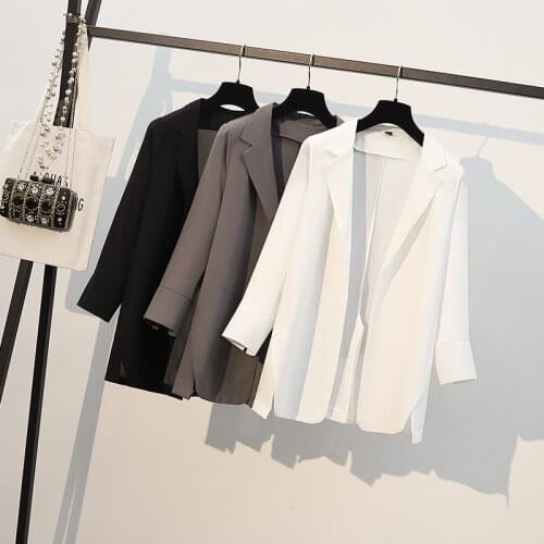 2021 Net Chiffon Small Suit Female Spring And Summer White Suit Jacket Thin Drape Casual Temperament Design Niche Jacket