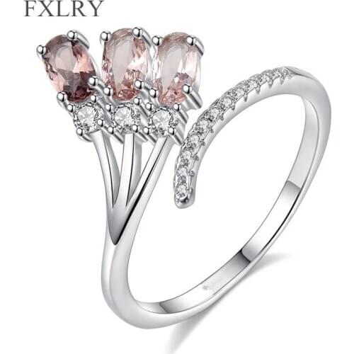 FXLRY High Quality Silver Color Simple New Gradient Color Brown Treasure Adjustable Ring For Women Jewelry