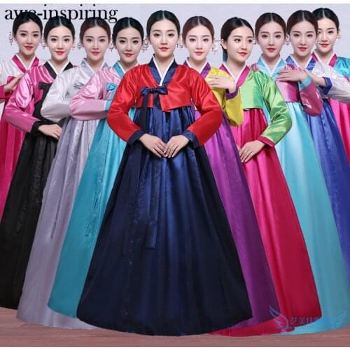 Awe-insping Multicolor Traditional Korean Hanbok Dress Female Korean Folk Stage Dance Costume Korea Traditional Party