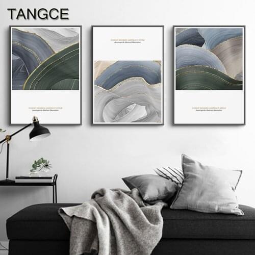 Gold Annual Rings Wall Art Picture Nordic Blue Gray Canvas Panting Abstract Minimalist Luxury Poster Print for Living Room Decor