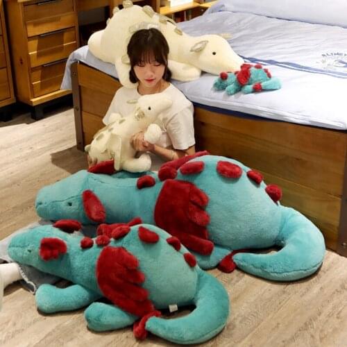 1PC Flying Dragon Plush Toy Green White Cute Fluffy Dragon with Wings Life-like Pterosauria Toy Pillow Kids Toys Gift for Boy
