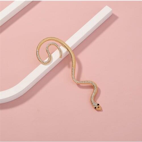 1PC New Fashion Punk Snake Shape Hip Hop Crystal Zircon Vintage Ear Hook Ear clip Gold Color Metal Earrings For Women Jewelry
