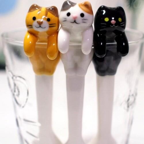 1PC Japanese 3D Hand Painted Cute Ceramic Cat Spoon Cartoon Children Stirring Spoon Coffee Spoon Serving Spoon