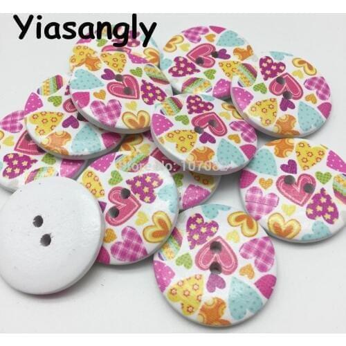 100pcs 30mm Large Wood Buttons Heart Patterns Sewing Button Embellishments Cardmaking Scrapbook Crafts