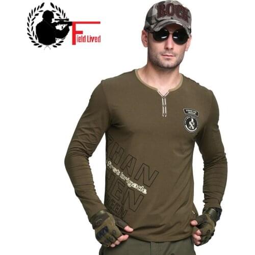 2020 Mens Long Sleeve V Neck T Shirt Cotton Plus Size T-shirt Casual Male Green Army Combat Tactical TShirt Military Top Tee 4XL