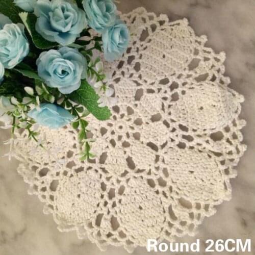 26CM Round Modern Handmade Cotton Placemat Cup Coaster Kitchen Christmas Table Mat Cloth Lace Crochet Tea Coffee Doily Wedding