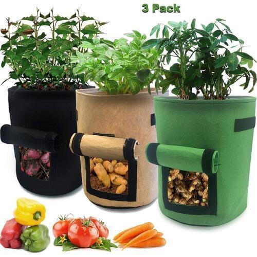 3PCS 7 Gallon Potato growing bag Planting Fabric Pots with Handle and Flap,Garden Bags for Vegetables,Tomatoes,Carrots,Onions