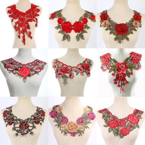 3D Lace Neckline Collar Fabric Dress Applique Motif Blouse Sewing Trims DIY Costume Decoration Accessories Patches Scrapbooking