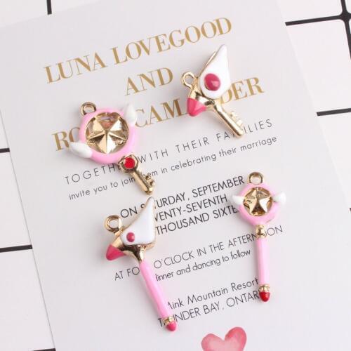 10PCS/LOT Alloy Pink Enamel Magic Sakura 3D Cane Charms Magic Stick Pendants For DIY Jewelry Accessories for Necklace