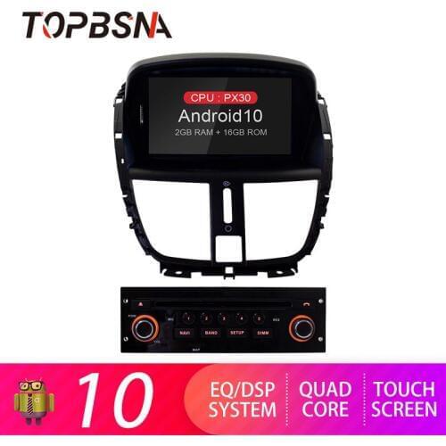 TOPBSNA Android 10 Car DVD player for Peugeot 207 2008-2014 GPS Navigation 1 din Car Radio Stereo Multimedia Headunit WIFI Video