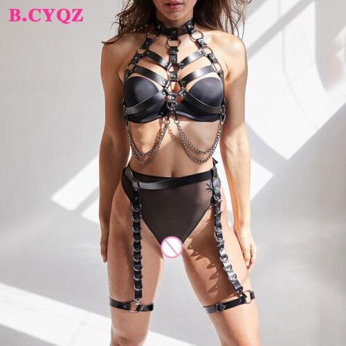 B.CYQZ Sexy Body Leather Bondage Cage Rave Suspender Stocking Gothic Harness Woman Adjustable Sexs Lingerie Punk Belt Garter