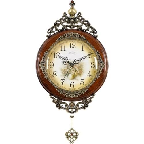 European Large Wall Clocks Wood Pendulum Hanging Living Room Luxury Mechanism Wall Clocks Art Reloj Pared Home Decoration DG50WC