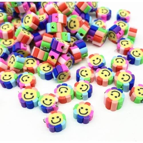 10mm Sun Flower Smiley Polymer Clay Spacer Loose Beads for Jewelry Making DIY Bracelet Accessories