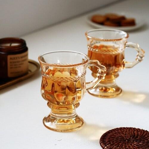 Retro Style Girl Heart Cup Tea-colored Black Tea Cup Milk Tea Cup Amber Glass Wine Glass Drink Cup Cute Wine Set