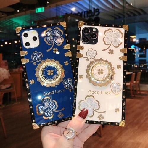 Lucky Flowers Ring Phone Case For Samsung Note10Lite Note10 Plus Note 20 Ultra Note9 Note8 Case Square Diamond Soft Cover Fundas