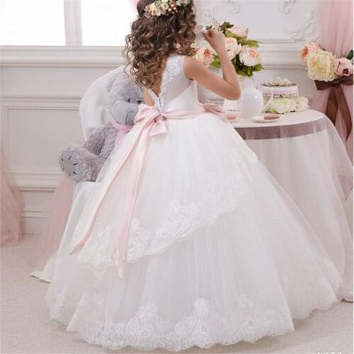 Flower Girl Dresses Lace Beading Communion Dress Tulle Sashes Straps Ball Gown Girl Party Dress New Year 2021