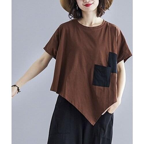 Vintage Patchwork T Shirt Short Sleeve Cotton Tshirt Summer Women Loose Casual T-Shirt Ladies Chinese Tee Tops Femme 2021 31226