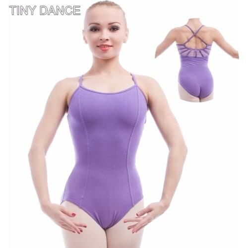 Ready to Ship Adult Camisole Ballet Leotard with a Half-moon Fan Accent and Crisscross Spaghetti Straps in the Back DFA0013