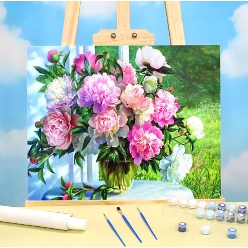 Peony Flowers House DIY Painting By Numbers Kit Acrylic Paints 50*70 Picture By Numbers Photo Wall Decoration Handiwork