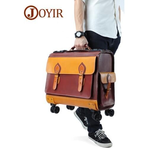 JOYIR Leather Suitcase Travel Case Luggage 21" Inch Cabin Travel Bag Genuine Leather Trolley Luggage Cabin Suitcase for Business