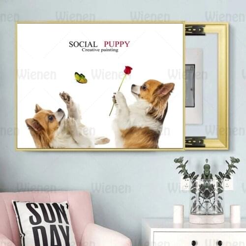 Creative Canvas Painting Wall Art Social Puppy Posters Prints Dog Animal Wall Picture Modern Home Decor for Living Room Unframed