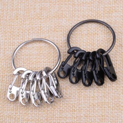 LETAOSK 5pcs Carabiner Mini D-Ring Clip Hook Buckle & 1 ring Key Chain Outdoor Camping Stainless Steel Black/Silver