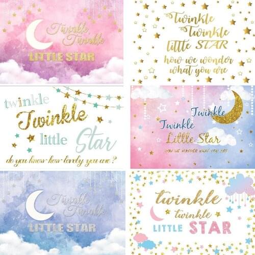 Twinkle Little Star and Moon Backdrops Artistic Photos Background Decorations for Kids Birthday Party Photography Props