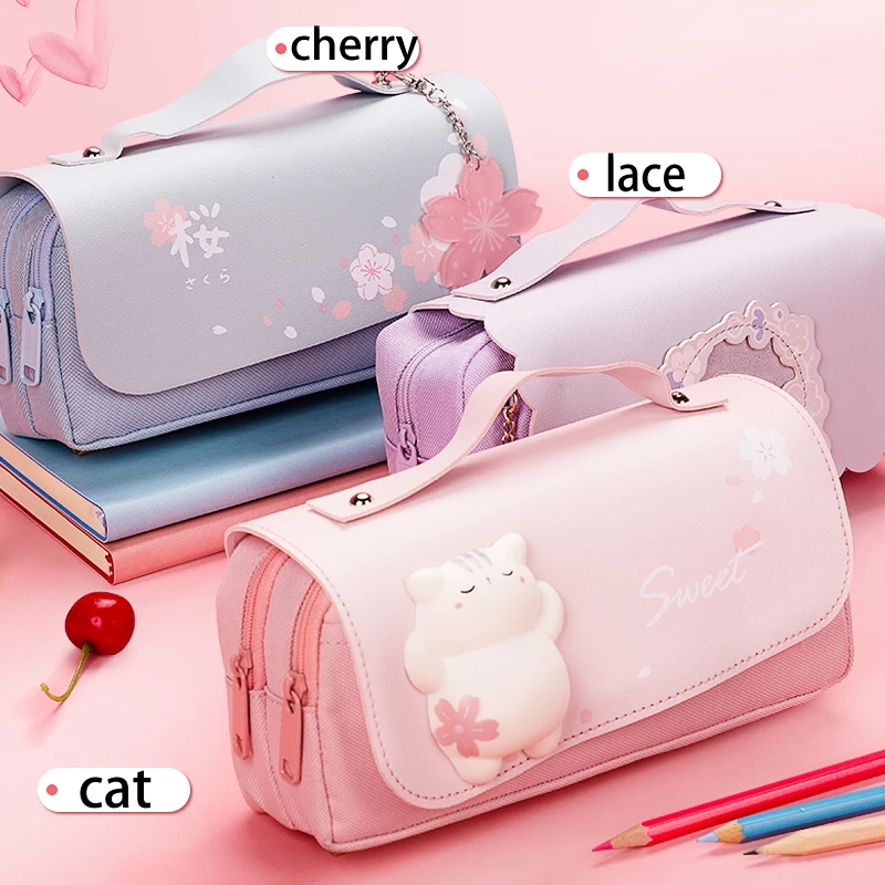Kawaii Large Pencil Case Stationery Storage Bags Canvas Pencil Bag Cute Pencil Bag Girl Gift School Supplies School Stationery
