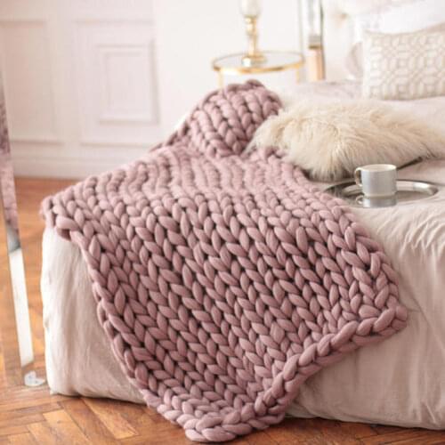 Fashion Hand Knitting Chunky Merino Wool Blanket Thick Big Yarn Roving Knitted Yarns Blanket Warm Throw Sofa Cover Blankets