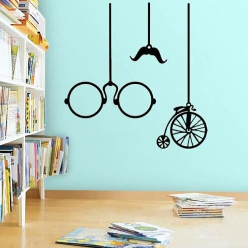 Fashion Shape Vintage Glasses And Bicycles Ride Vinyl Wall Stickers Sitting Room The Bedroom Livingroom Decor Decals DW6424