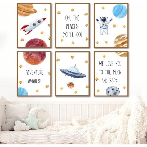 Cartoon Astronaut Rocket Space Planet Nursery Wall Art Canvas Painting Nordic Posters And Prints Wall Pictures Kids Room Decor